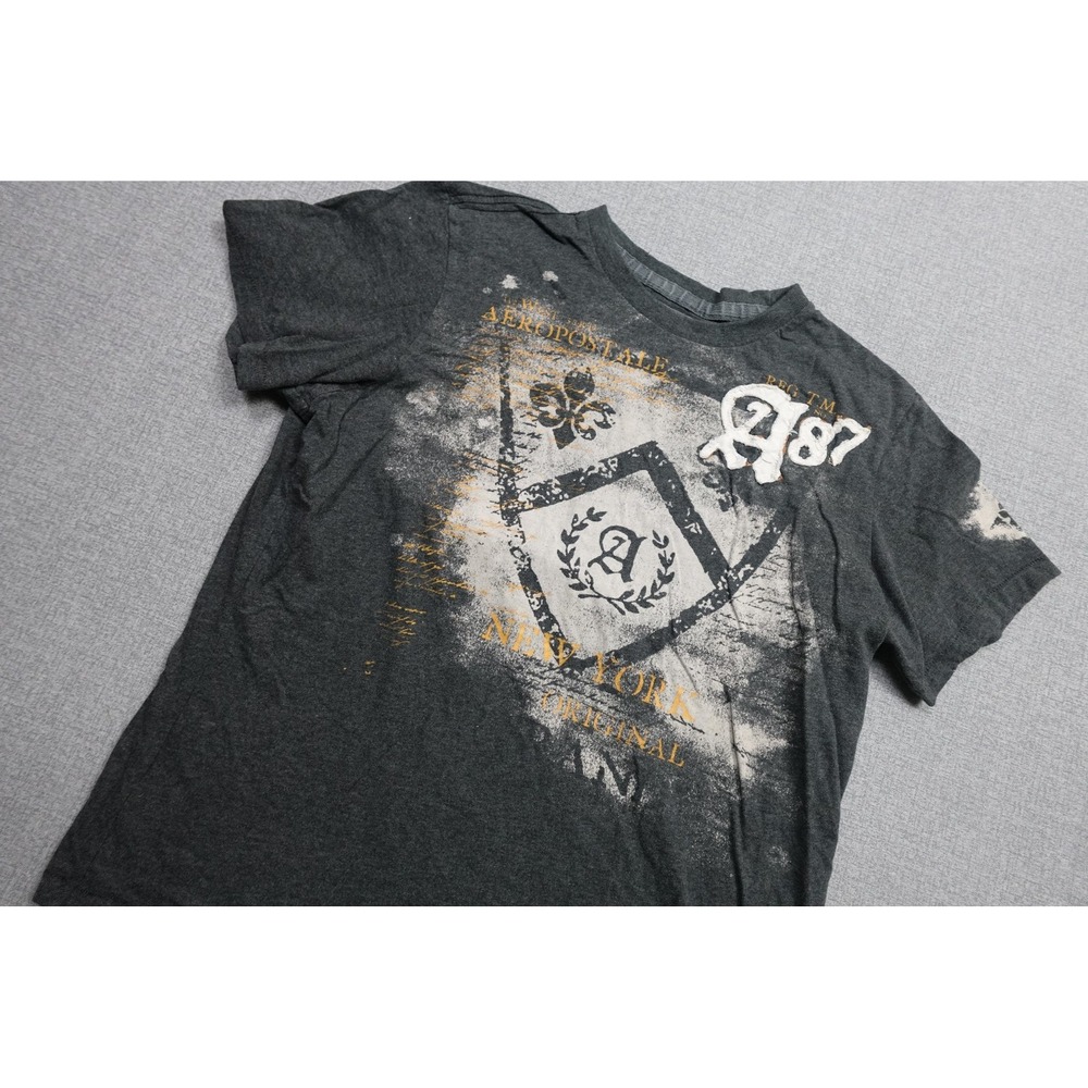 Aeropostale Shirt Mens XL Gray A87 New York Graphic Tee Crest Logo Distressed